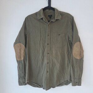 J. Crew Olive Green Flannel Long Sleeve Button Down Shirt Elbow Patches Men's S